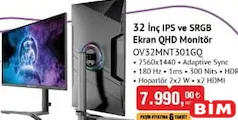 Onvo 32 inç IPS ve SRGB Ekran QHD Monitör