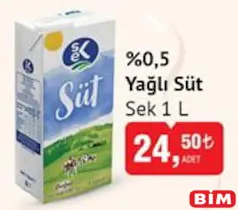 Sek %0,5 Yağlı Süt 1 L