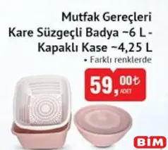 Mutfak Gereçleri Kare Süzgeçli Badya 6 L - Kapaklı Kase 4,25 L