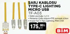 Transformers TF-A03 Şarj Kablosu Type-C Lighting Micro USB