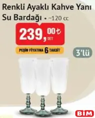 Rakle Renkli Ayaklı Kahve Yanı Su Bardağı 120 cc 3'lü