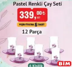 Lav Pastel Renkli Çay Seti 12 Parça 6 Kişilik