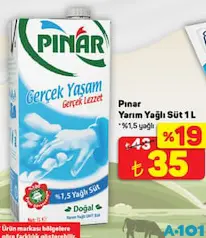 Pınar Yarım Yağlı Süt 1 L