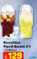 Borosilikat Pipetli Bardak 2'li 2x300 ml