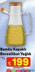 Bambu Kapaklı Borosilikat Yağlık 1 L