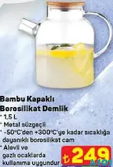 Bambu Kapaklı Borosilikat Demlik 1,5 L