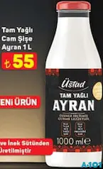 Üstad Tam Yağlı Cam Şişe Ayran 1 L