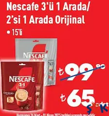 Nescafe 3'ü 1 Arada/2'si 1 Arada Orijinal Kahve 15'li