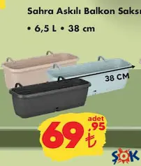 Sahra Askılı Balkon Saksı 6,5 L 38 cm