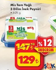 Mis Tam Yağlı 3 Dilim İnek Peyniri 525 g