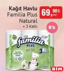 Familia Plus Natural Kağıt Havlu 3 Katlı 6'lı