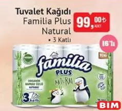 Familia Plus Natural Tuvalet Kağıdı 3 Katlı 16'lı