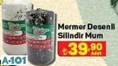 Mermer Desenli Silindir Mum